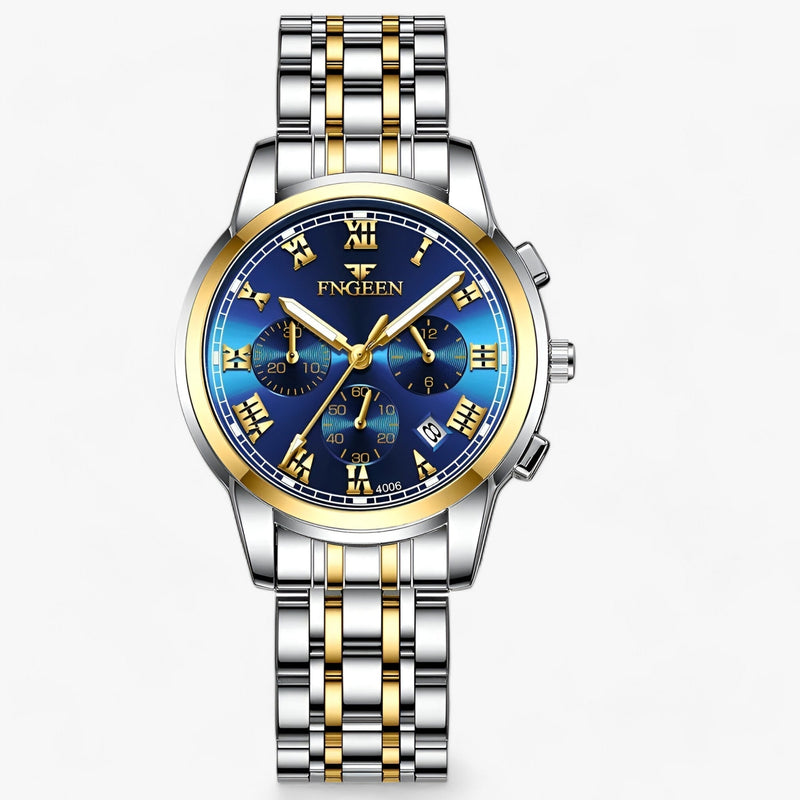 Luxus Herrenchronograph mit Edelstahlarmband und Datum-Gold Blau-Luzern Mode