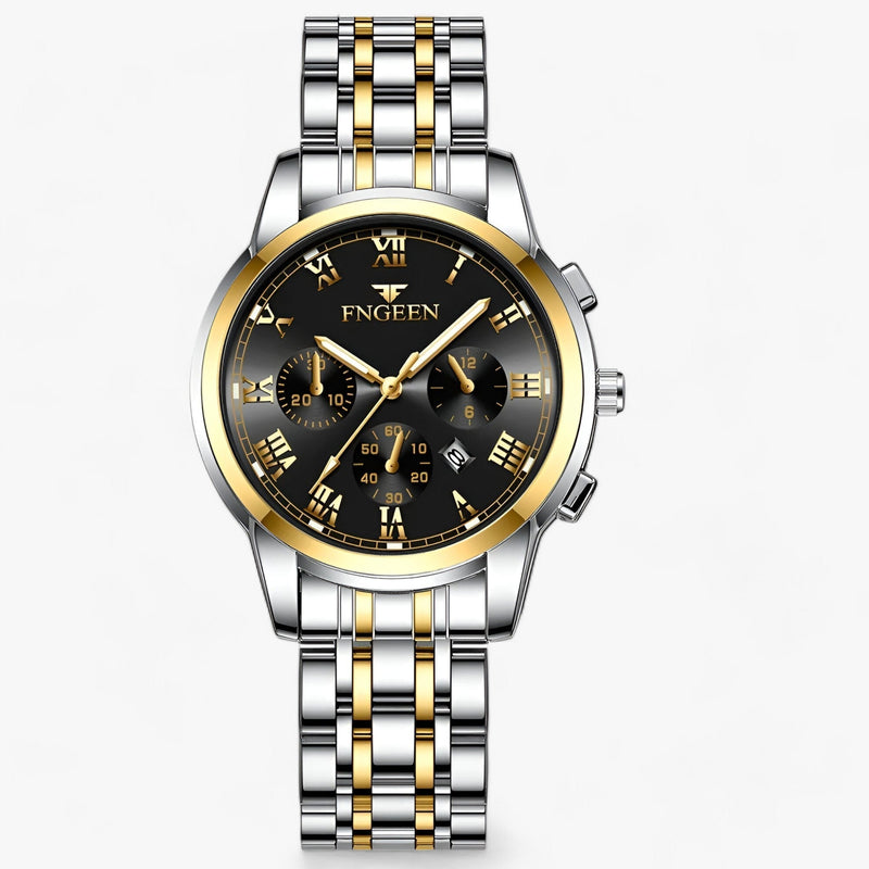 Luxus Herrenchronograph mit Edelstahlarmband und Datum-Gold Schwarz-Luzern Mode