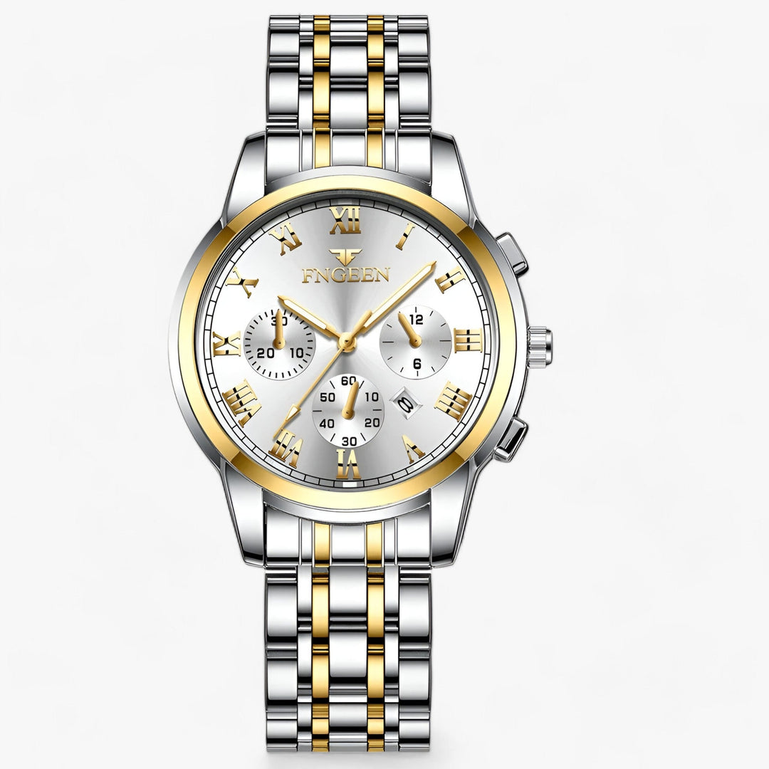 Luxus Herrenchronograph mit Edelstahlarmband und Datum-Gold Weiß-Luzern Mode