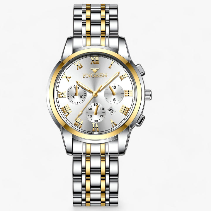 Luxus Herrenchronograph mit Edelstahlarmband und Datum-Gold Weiß-Luzern Mode