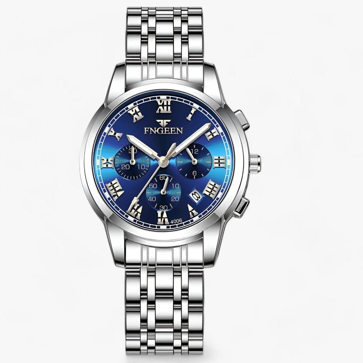 Luxus Herrenchronograph mit Edelstahlarmband und Datum-Silber Blau-Luzern Mode
