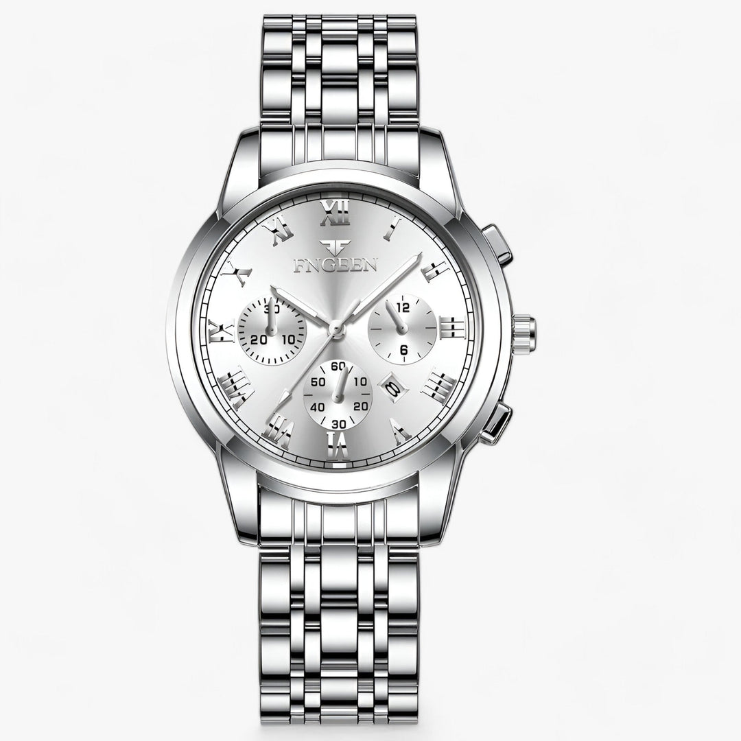 Luxus Herrenchronograph mit Edelstahlarmband und Datum-Silber-Luzern Mode