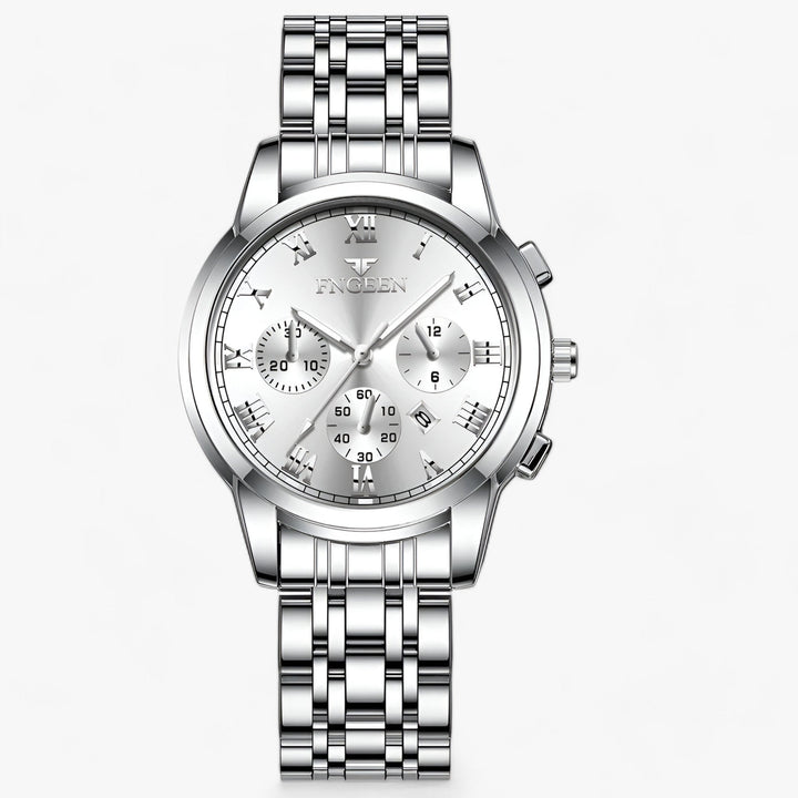 Luxus Herrenchronograph mit Edelstahlarmband und Datum-Silber-Luzern Mode