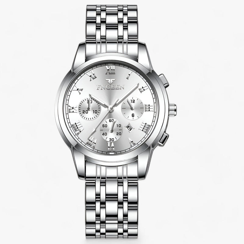 Luxus Herrenchronograph mit Edelstahlarmband und Datum-Silber-Luzern Mode