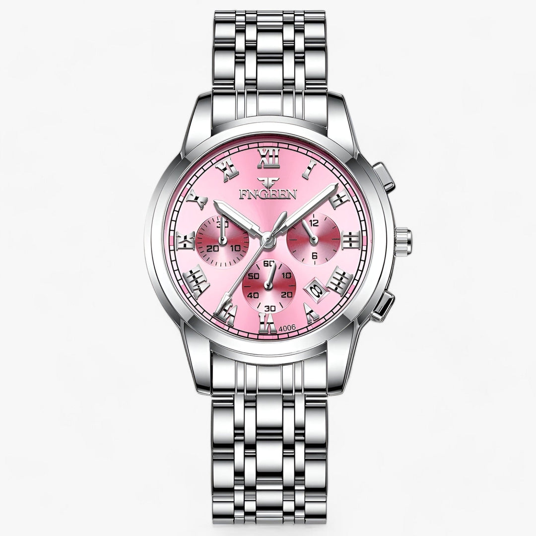 Luxus Herrenchronograph mit Edelstahlarmband und Datum-Silber Rosa-Luzern Mode