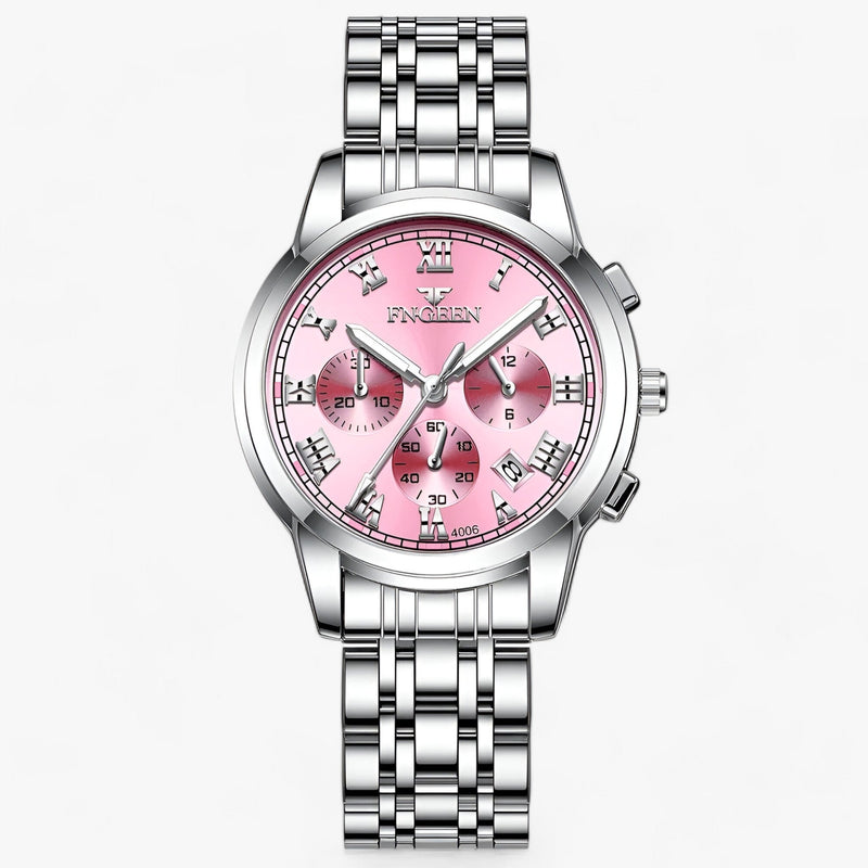 Luxus Herrenchronograph mit Edelstahlarmband und Datum-Silber Rosa-Luzern Mode