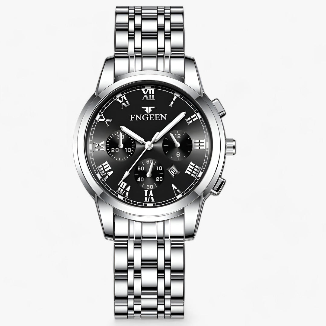 Luxus Herrenchronograph mit Edelstahlarmband und Datum-Silber Schwarz-Luzern Mode