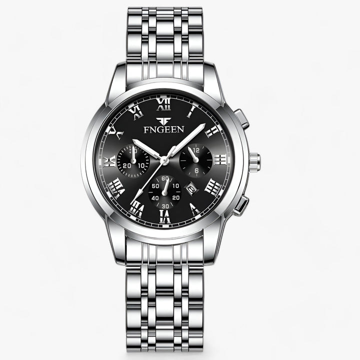 Luxus Herrenchronograph mit Edelstahlarmband und Datum-Silber Schwarz-Luzern Mode