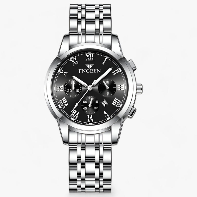 Luxus Herrenchronograph mit Edelstahlarmband und Datum-Silber Schwarz-Luzern Mode