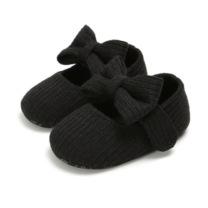 Babyschuhe mit Schleife - Weiche Strickschuhe für Neugeborene-0-6 Monate-Schwarzer Bogen-Luzern Mode