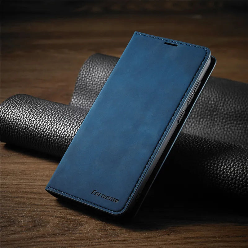 Leder iPhone Hülle | Magnetisch | Einfarbig | Fächer | Buchmechanismus-Blau-iPhone 15 Plus-Luzern Mode