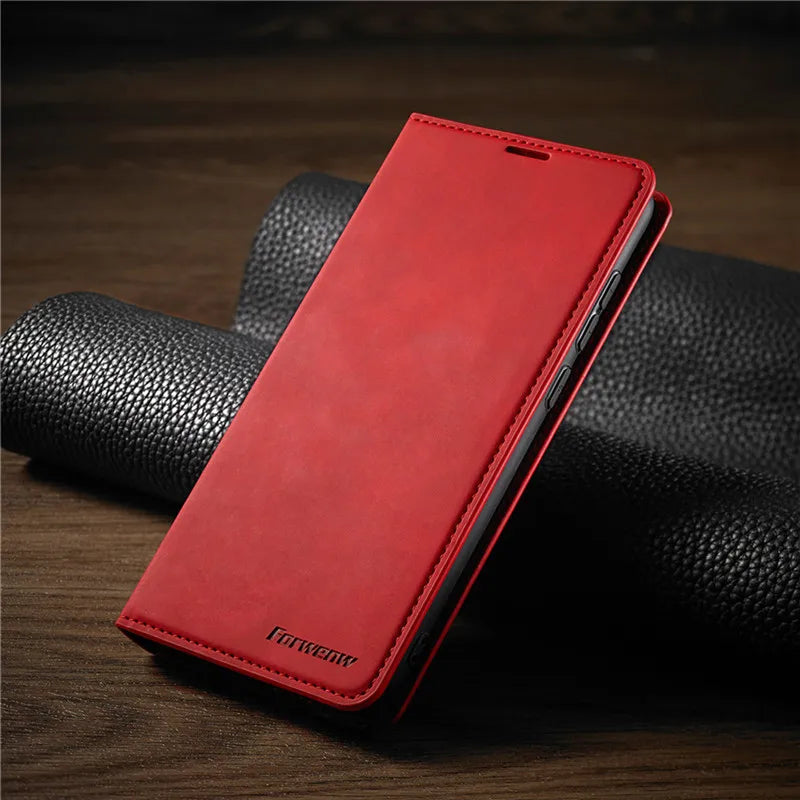 Leder iPhone Hülle | Magnetisch | Einfarbig | Fächer | Buchmechanismus-Rot-iPhone 15 Plus-Luzern Mode