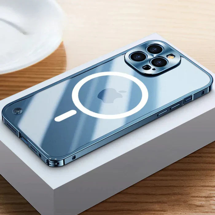 iPhone MagSafe Hülle | Magnetisch Stilvoll Metall Luxus Robust Haltbar-Blau-iPhone 15 Pro Max-Luzern Mode