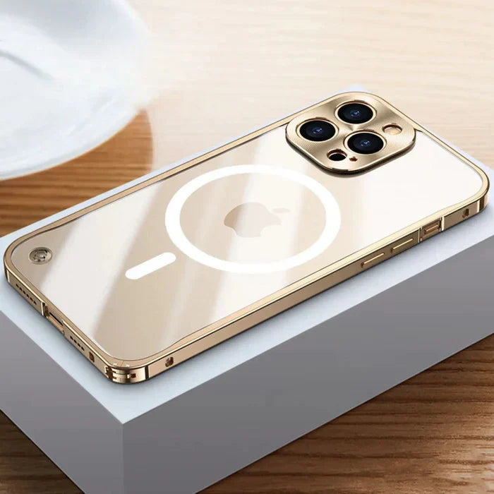 iPhone MagSafe Hülle | Magnetisch Stilvoll Metall Luxus Robust Haltbar-Gold-iPhone 15 Pro Max-Luzern Mode