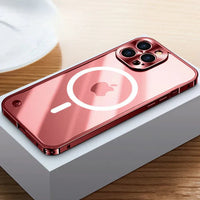 iPhone MagSafe Hülle | Magnetisch Stilvoll Metall Luxus Robust Haltbar-Rot-iPhone 15 Pro Max-Luzern Mode