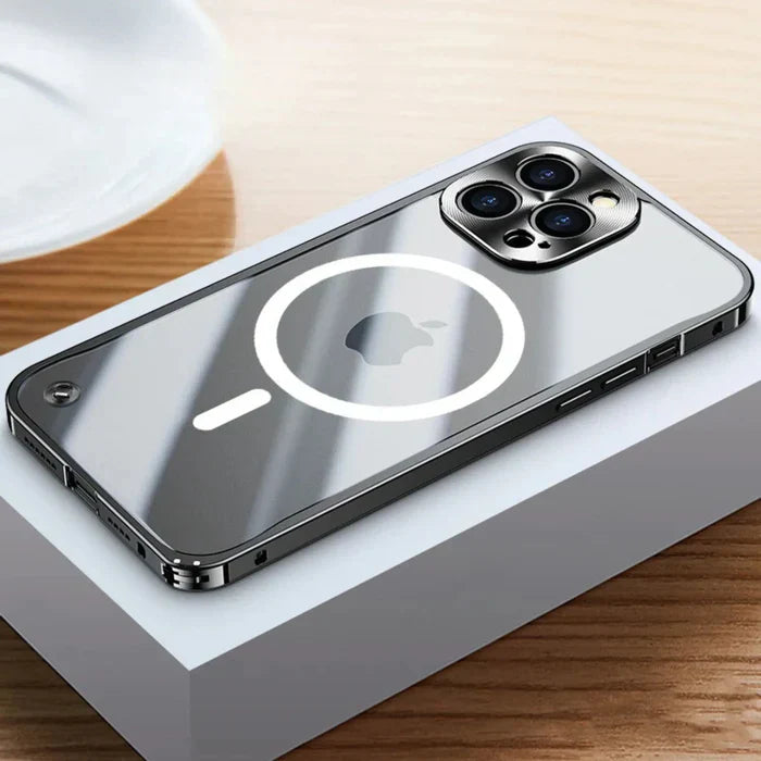 iPhone MagSafe Hülle | Magnetisch Stilvoll Metall Luxus Robust Haltbar-Schwarz-iPhone 15 Pro Max-Luzern Mode