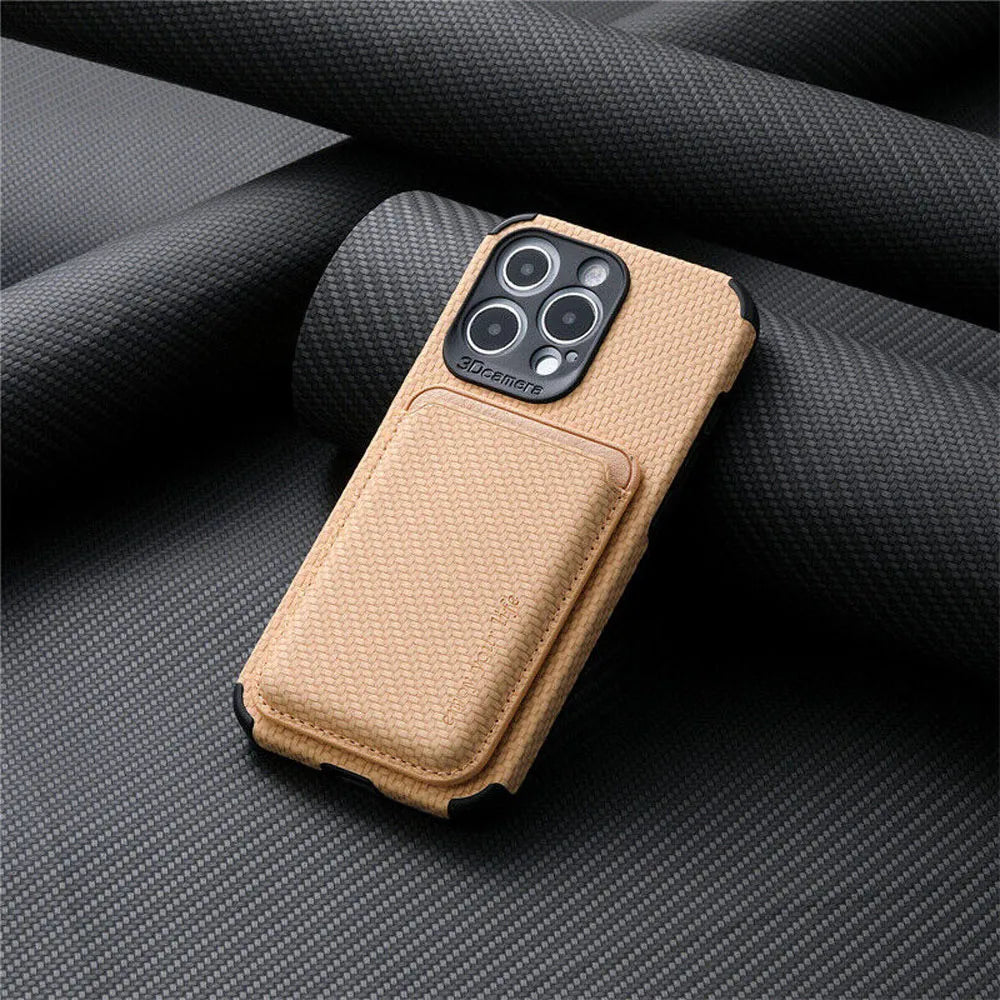 MagSafe-Telefonhülle | iPhone-Kartenhalter aus stilvollem Karbonleder-Carbon Beige-iPhone 15 Pro Max-Luzern Mode
