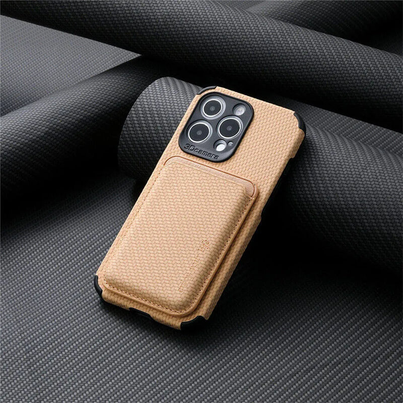 MagSafe-Telefonhülle | iPhone-Kartenhalter aus stilvollem Karbonleder-Carbon Beige-iPhone 15 Pro Max-Luzern Mode