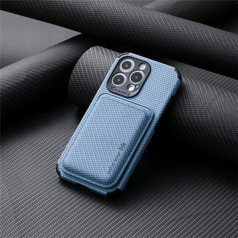 MagSafe-Telefonhülle | iPhone-Kartenhalter aus stilvollem Karbonleder-Carbon Blau-iPhone 15 Pro Max-Luzern Mode