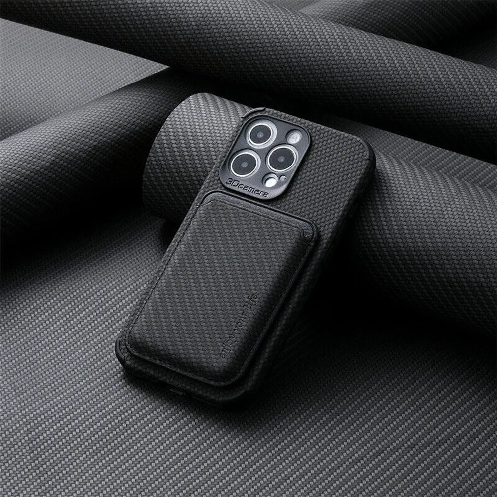 MagSafe-Telefonhülle | iPhone-Kartenhalter aus stilvollem Karbonleder-Carbon Schwarz-iPhone 15 Pro Max-Luzern Mode