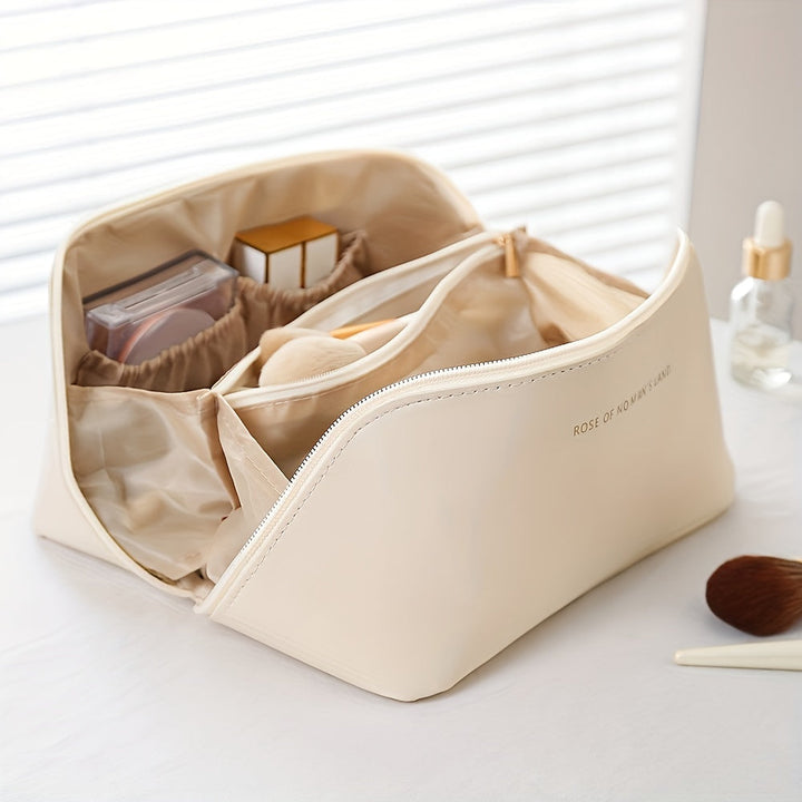 Luxuriöse Kosmetiktasche aus Leder mit Reißverschluss-Weiß-Luzern Mode