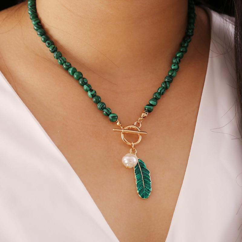 Grüne Edelsteinkette | Malachit Perlen Stilvoll Handgemacht Boho-Luzern Mode