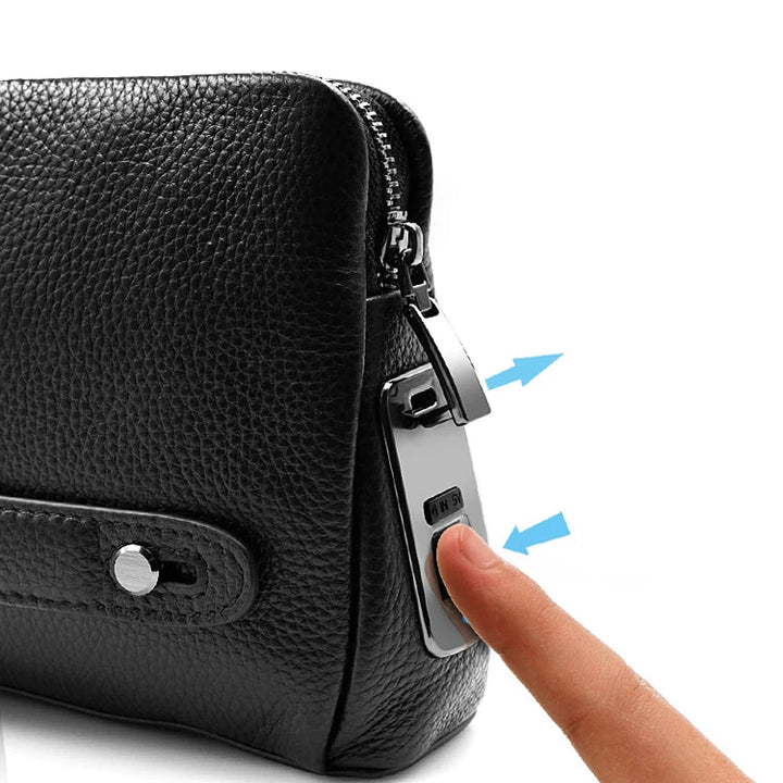Herren Leder Anti-Diebstahl Clutch mit Fingerabdruckschloss – Schwarzblau