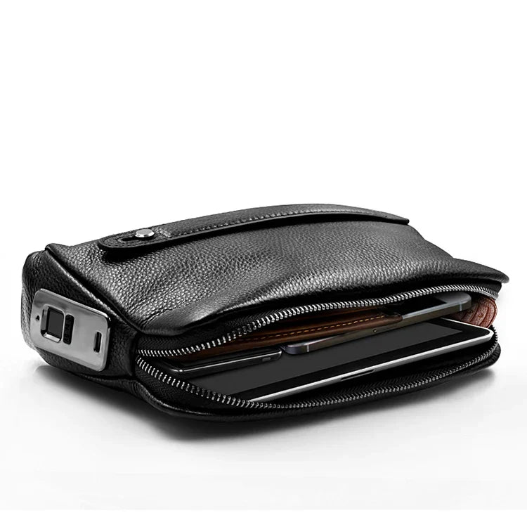 Herren Leder Anti-Diebstahl Clutch mit Fingerabdruckschloss – Schwarzblau
