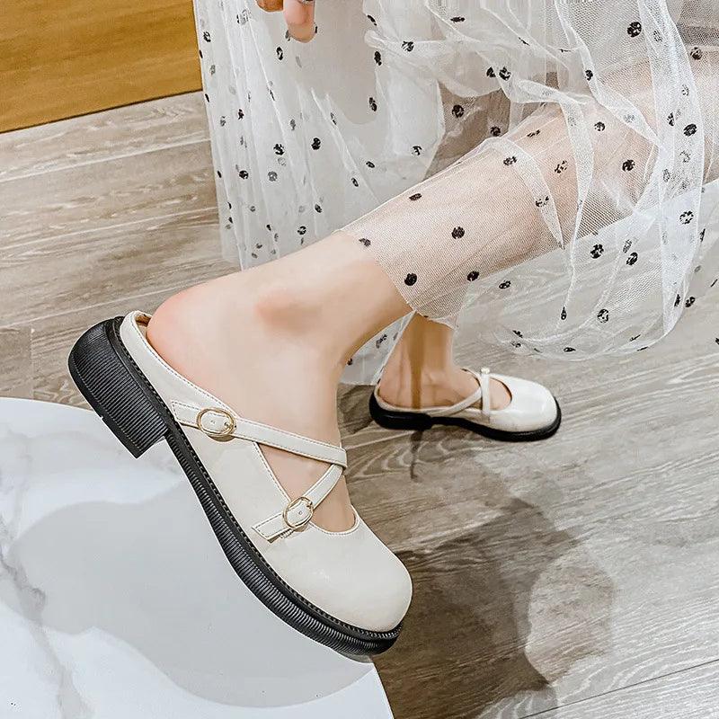 Damen Leder Pantoletten - Bequeme Casual Schuhe Online Shop-Elfenbein-35-Luzern Mode
