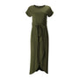 Grünes Sommer-Maxikleid | Schlitz | Kurze Ärmel | Schleife | Locker sitzend-Dunkelgrün-S-Luzern Mode