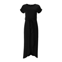 Grünes Sommer-Maxikleid | Schlitz | Kurze Ärmel | Schleife | Locker sitzend-Schwarz-S-Luzern Mode