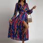 Boho Maxikleid Damen – Sommerkleid mit Blumenmuster-Blau-S-Luzern Mode