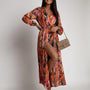 Boho Maxikleid Damen – Sommerkleid mit Blumenmuster-Orange Rot-S-Luzern Mode