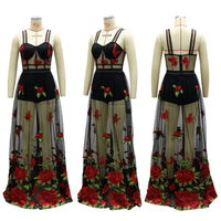 Maxikleid | Blumenstickerei | Spaghettiträgern | Empire Taille-Luzern Mode