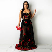 Maxikleid | Blumenstickerei | Spaghettiträgern | Empire Taille-S-Luzern Mode