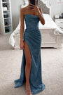 Elegantes Abendkleid mit hohem Schlitz für besondere Anlässe-Blau-S-Luzern Mode
