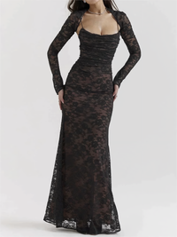 Elegantes Abendkleid mit Spitzenärmeln für Damen-Schwarz-XS-Luzern Mode