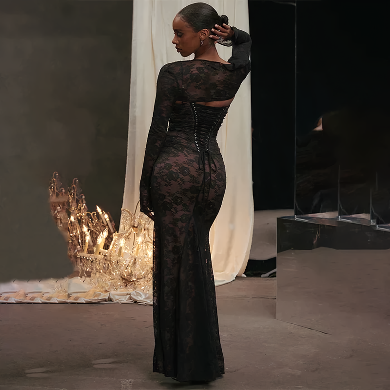 Elegantes Abendkleid mit Spitzenärmeln für Damen-Luzern Mode
