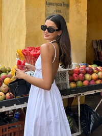 Maxikleid Damen Sommer | V-Ausschnitt | Rückenfrei | Spaghettiträger | Abendmode-Luzern Mode