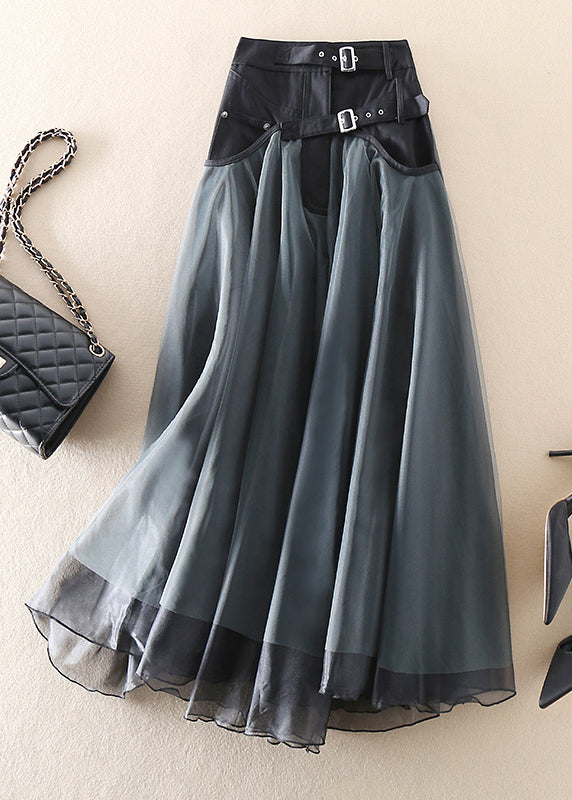 Damen Maxirock mit Lederbund und Falten-Design-Grau-S-Luzern Mode