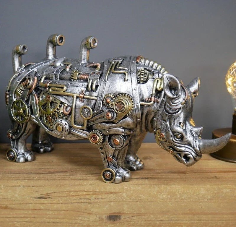 Tierskulptur | Steampunk Mechanisch Stilvoll Einzigartig Langlebig Auffällig-Nashorn-Luzern Mode