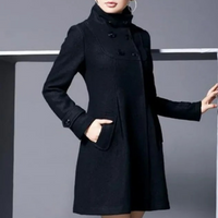 Damen Wollmantel mit Kapuze und Knöpfen - Wintermode-Schwarz-XS-Luzern Mode