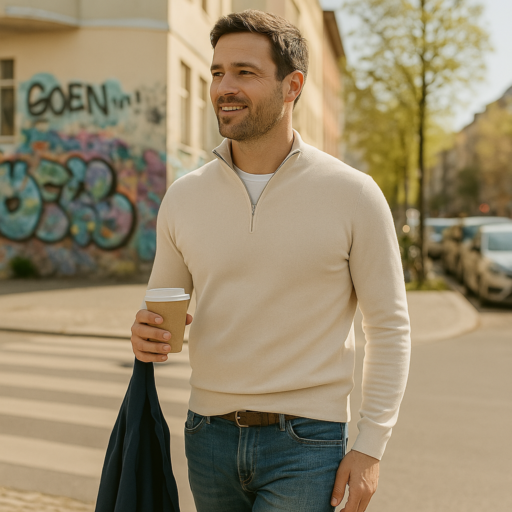 Herren Pullover mit Reißverschluss - Stilvoll und Bequem-Beige-S-Luzern Mode