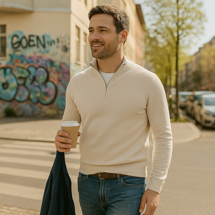 Herren Pullover mit Reißverschluss - Stilvoll und Bequem-Beige-S-Luzern Mode