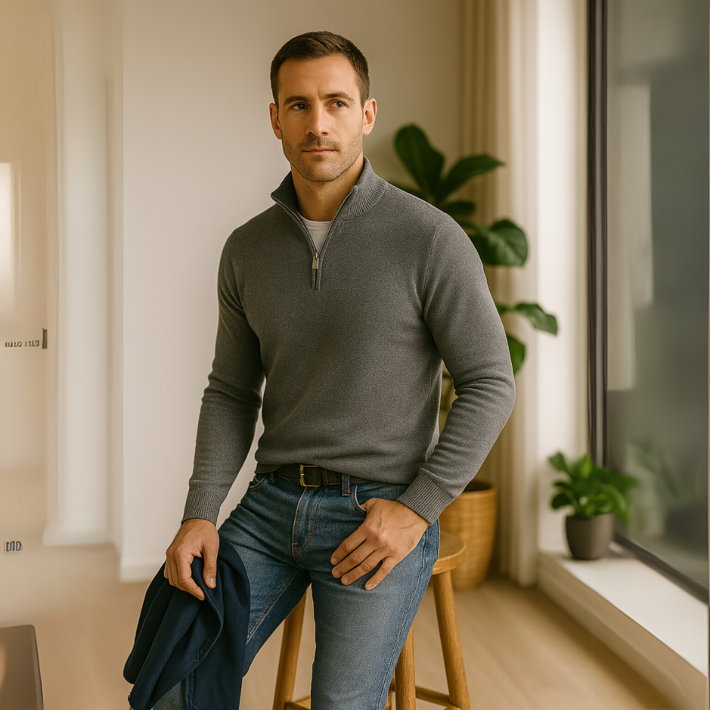 Herren Pullover mit Reißverschluss - Stilvoll und Bequem-Grau-S-Luzern Mode