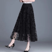 Damen Mesh Rock mit Blumenmuster - Eleganter Maxirock-Luzern Mode