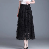 Damen Mesh Rock mit Blumenmuster - Eleganter Maxirock-Luzern Mode