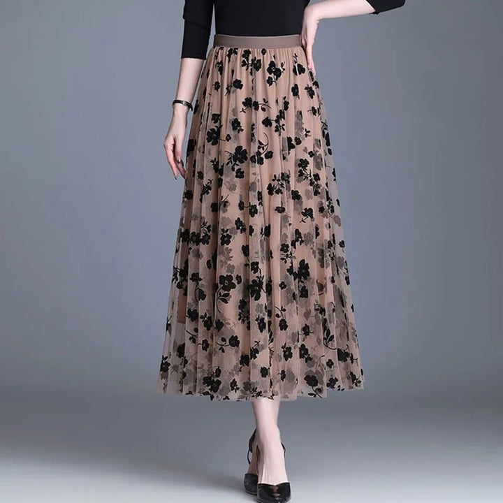 Damen Mesh Rock mit Blumenmuster - Eleganter Maxirock-Luzern Mode