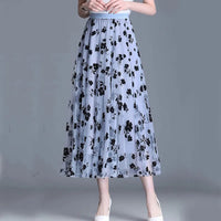 Damen Mesh Rock mit Blumenmuster - Eleganter Maxirock-Luzern Mode