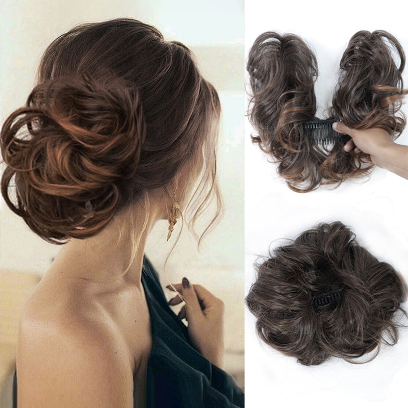 Messy Bun Clip-in | Seitenclip | Schnell | Synthetisch | Hitzebeständig-Braun-Luzern Mode